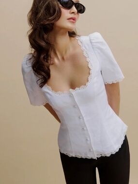 Reformation Anabella Linen Top Ivory - Size 0